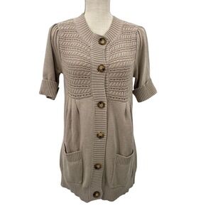 MICHAEL Michael Kors Medium Tan Knit Cardigan Sweater Short Sleeve Pockets  Cozy